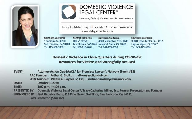 [10/1/20 Zoom Meeting] Domestic Violence in Close QuartersDuring COVID-19 – Resources for Victims and Wrongfully Accused